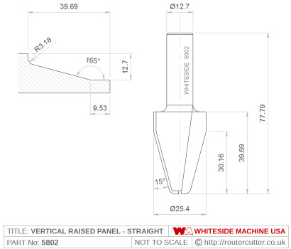 Whiteside 5802 Vertical Raised Panel Router Bit 