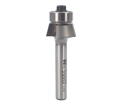 2 Flute tungsten carbide tipped Whiteside 2300A edge bevel router bit with 15 degree cut angle. Whiteside 2300A is ball bearing guided and designed form veneer and laminate edge trimming.