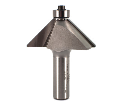 2 Flute tungsten carbide tipped Whiteside 2306 chamfer router bit with 45 degree cut angle. Whiteside 2306 is ball bearing guided and used for trimming operations and cutting 45 degree ends for square mitre joints. 2306 Has a 12.7mm (1/2