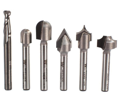 6 Piece Whiteside 706 CNC lettering router bit set for lettering, sign making, decorative artwork and 2D 3D carving. Router bits for professional sign making.