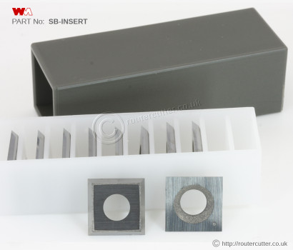 Whiteside SB-INSERT solid carbide indexable inserts for the Whiteside SB spoilboard surfaciing router bits. SB-INSERT is a 10 piece replaceable insert pack.