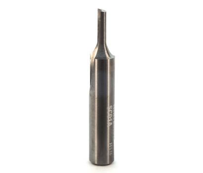 1 Flute solid carbide Whiteside SC01A straight cut router bit for traditional straight cut finish. The advantage of solid carbide straight cut router bits is the plunging ability of the bits. 1/4
