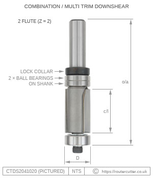 Combination Multi Trim with Downshear Flush Trim and Pattern Router Bit CTDS2041020