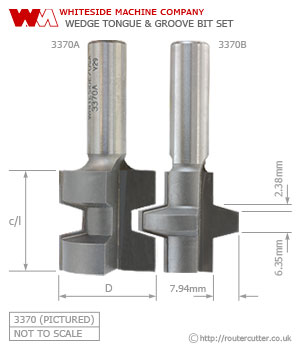 1/2" Shank Whiteside Wedge Tongue and Groove Router Bit Set for wedge shaped T and G joints. T and G joints increase the overall glue joint area thus increasing joint strength. Wedge tongue and groove for traditional joinery and carpentry glue joints