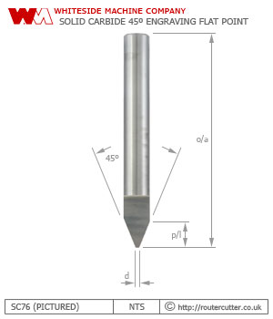 Whiteside Machine Company solid carbide 45 degree engraving pencil point router bit SC75