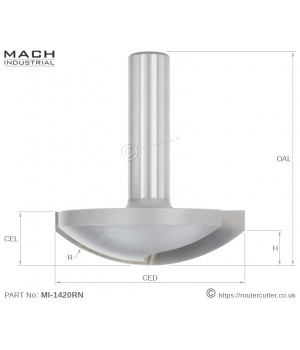 Mach Industrial MI-1420RN for a 44.45mm radius flute which can be used as a scotia moulding (fixed to floor skirting) or crown mouldings fixed into the corners of wall and ceilings (cornice). 2 Flute brazed tipped tungsten carbide machined in USA.