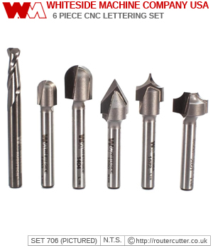Whiteside 706 CNC Lettering Router Bit Pack. No plastic dispaly case included.