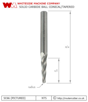 Whiteside Machine Company Solid Carbide Spiral Ball Conical Tapered Router Bit SC66