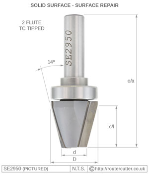 Solid Surface 14 Degree Repair Router Bit SE2950