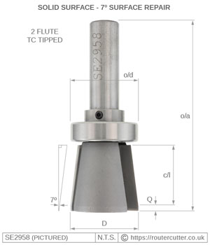 Solid Surface 7 Degree Repair Router Bit SE2958