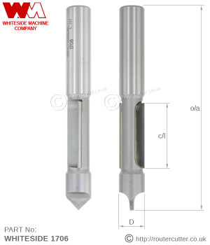 Whiteside 1706 Plunge Panel - Pierce and Trim Router Bit for wood panel trimming and aperture cut-outs. Pierce and trim router bits for window, door, hob and sink aperture cut-outs. Boring point for piercing and solid pilot for flush trimming.